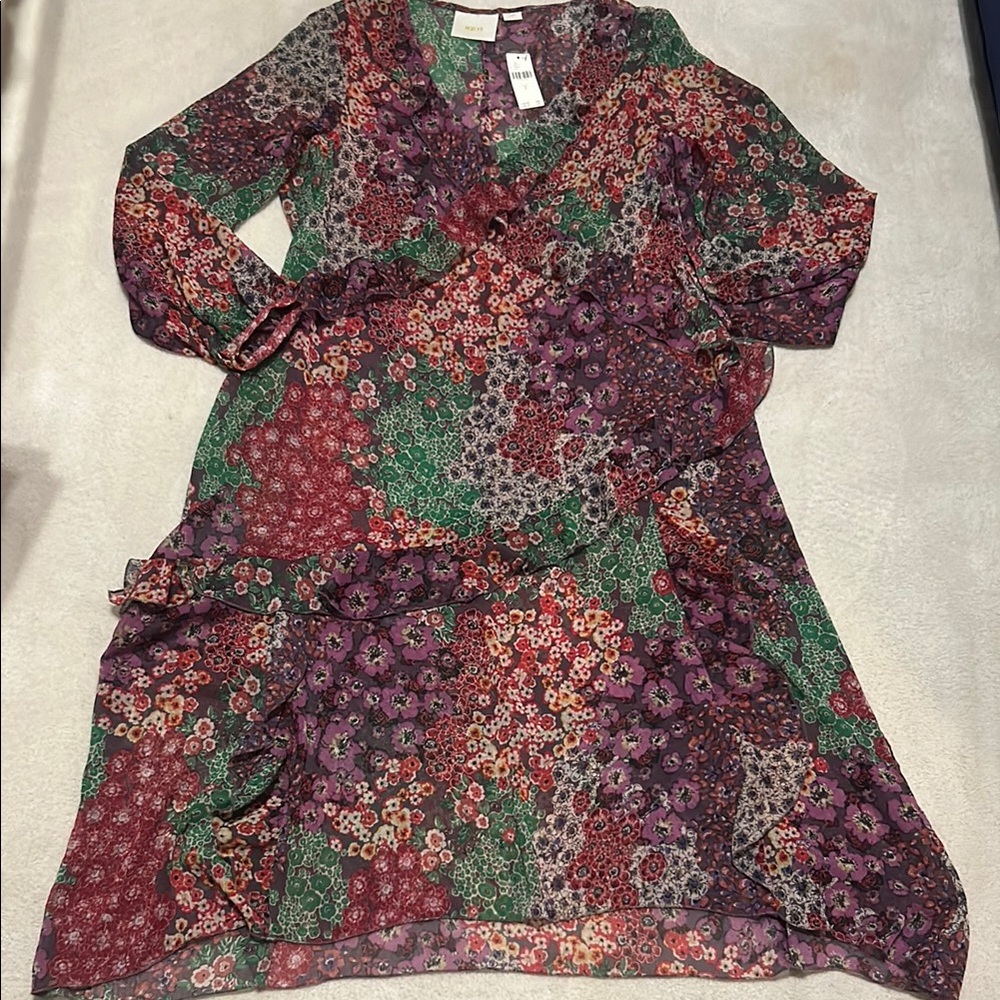 Maeve by Anthropology Floral Boho Midi Dress in Purple and Green size L, NWT